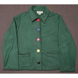 Vintage Cactus Flower Retro Y2K Fleece Knit Colorful Button Sweater Size Medium